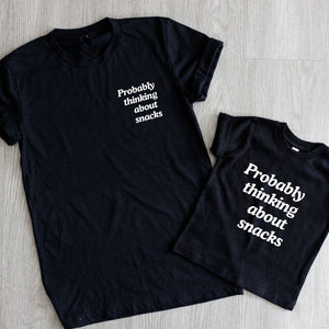 Probably thinking about snacks Adult T-shirt
